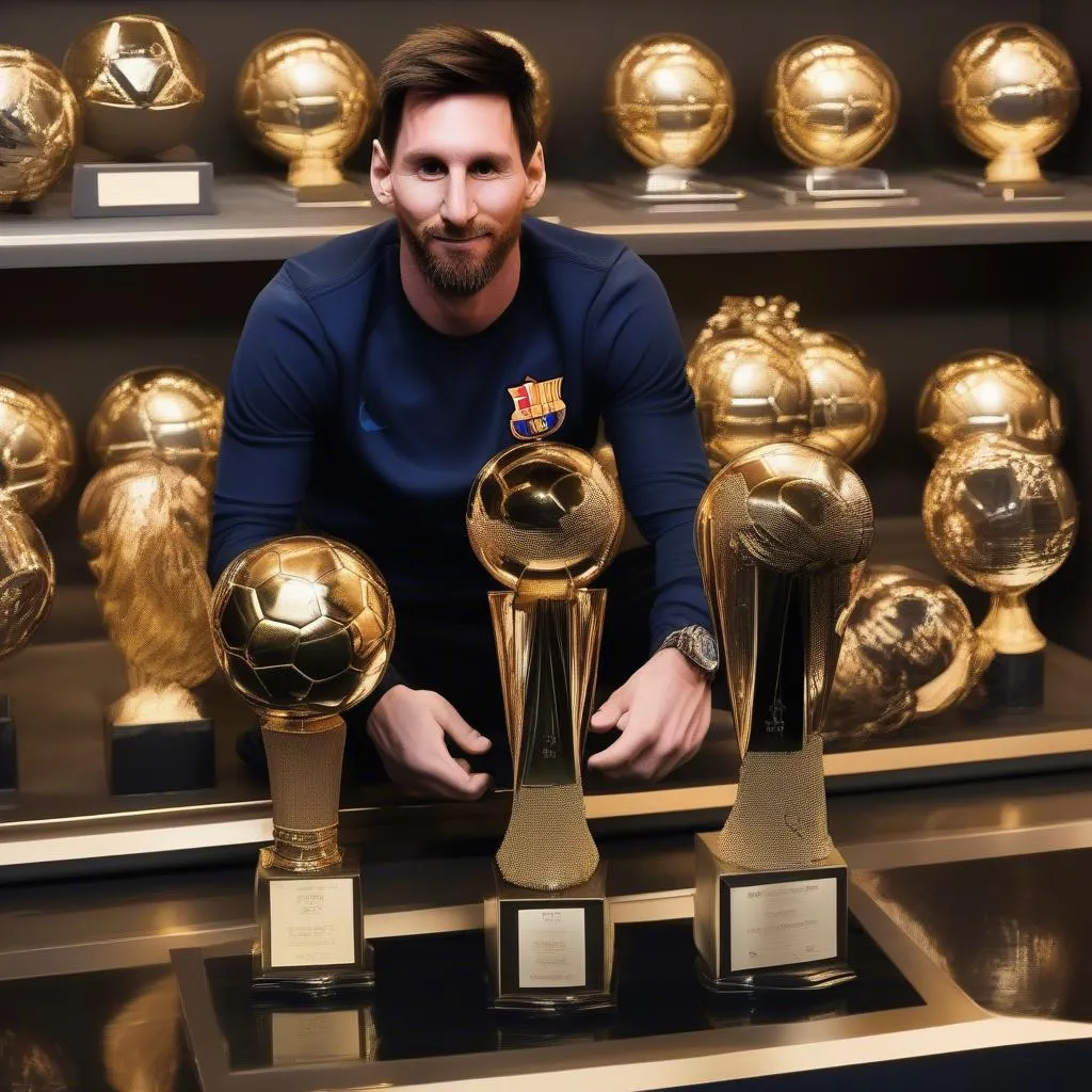 Lionel Messi với bộ sưu tập Quả bóng Vàng của mình