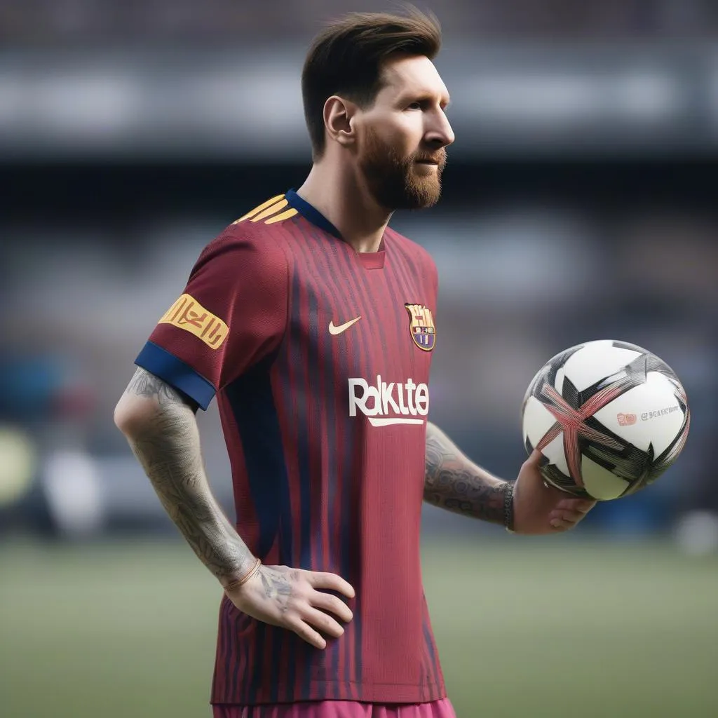 Hình ảnh Messi mặc áo đấu có chữ GR