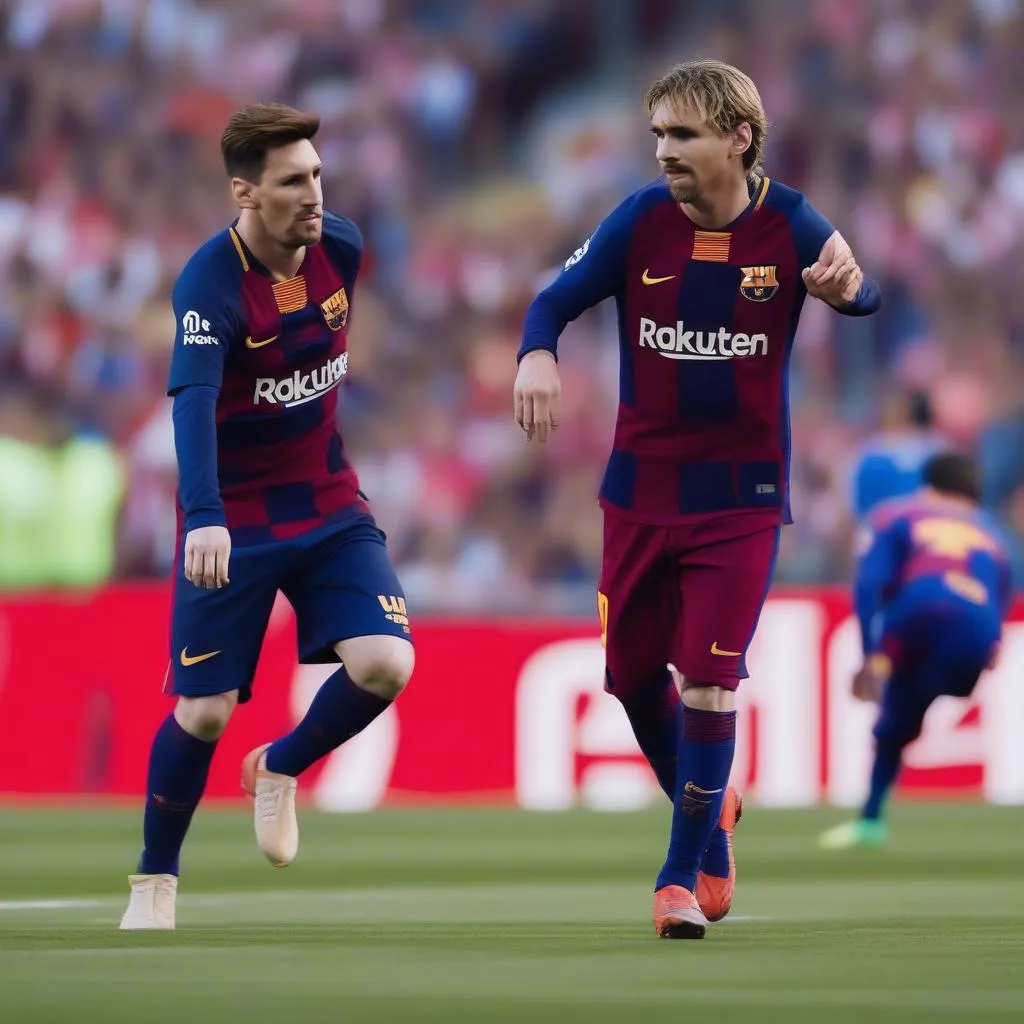 Messi và Griezmann trong màu áo Barcelona