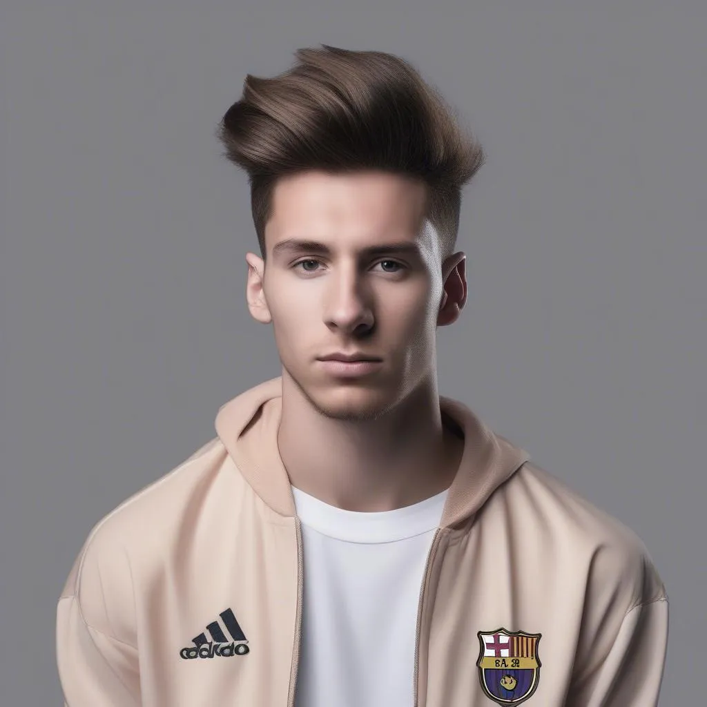 A young man sporting the Messi quiff hairstyle, a popular choice for fans emulating the football star's style.