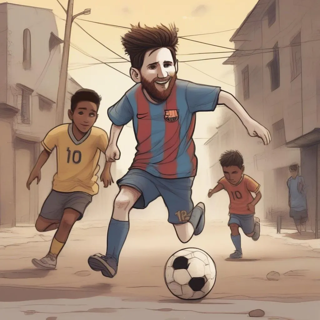 Messi hoạt hình trong tuổi thơ, một cậu bé với ước mơ cháy bỏng trở thành cầu thủ bóng đá