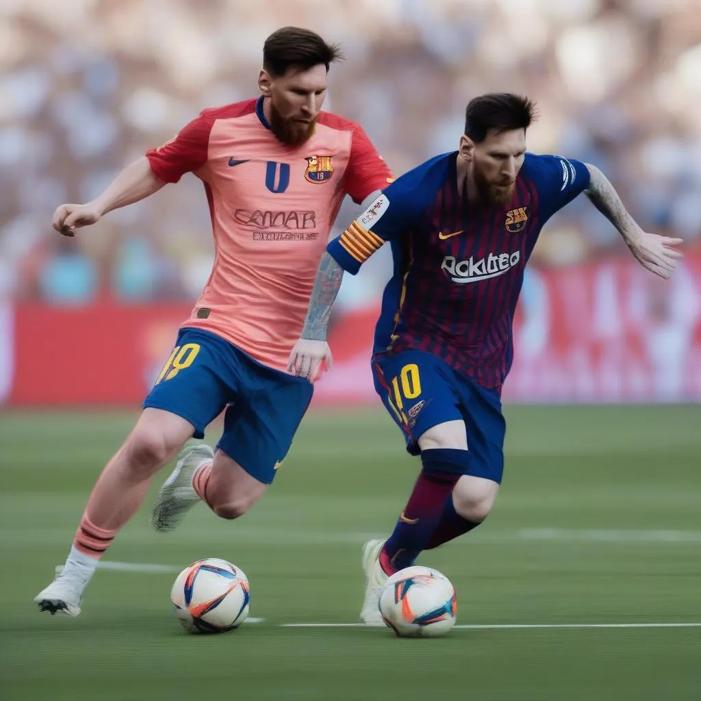 Messi lừa bóng qua Getman trong một trận đấu căng thẳng