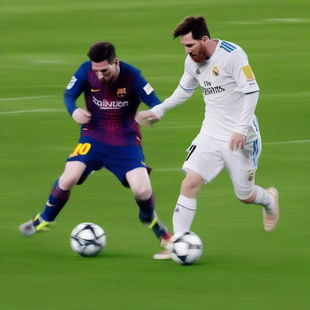 Messi lừa bóng qua Getman trong trận đấu Real Madrid - Barcelona