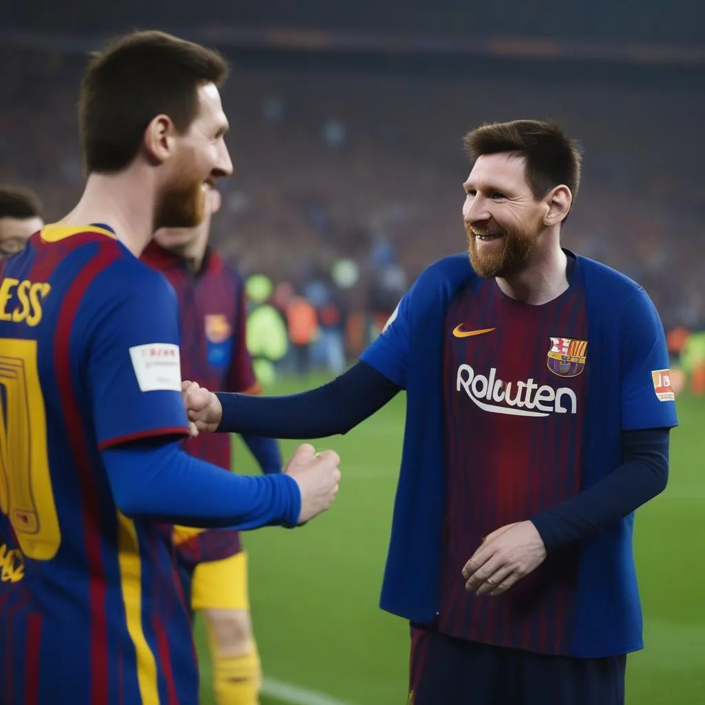 Messi và Milner bắt tay