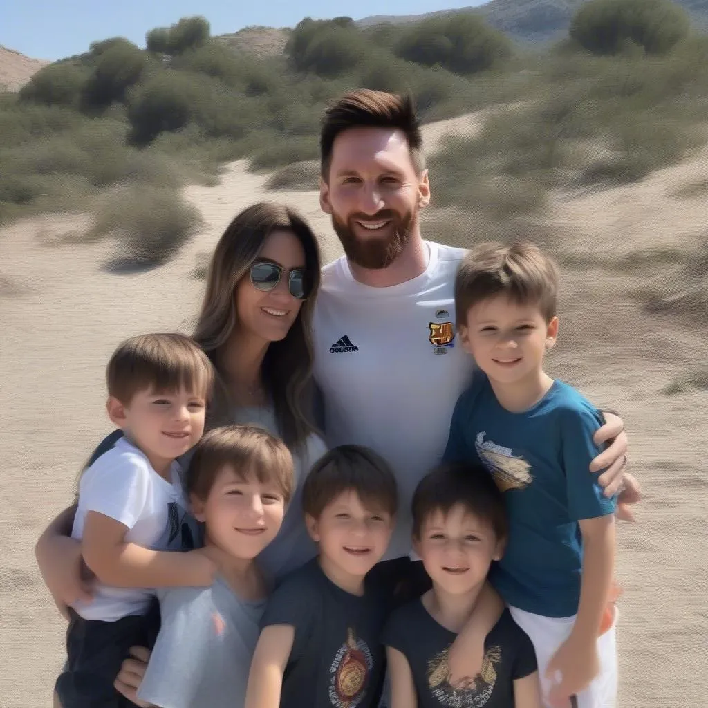 Messi cùng vợ và các con trong một chuyến du lịch