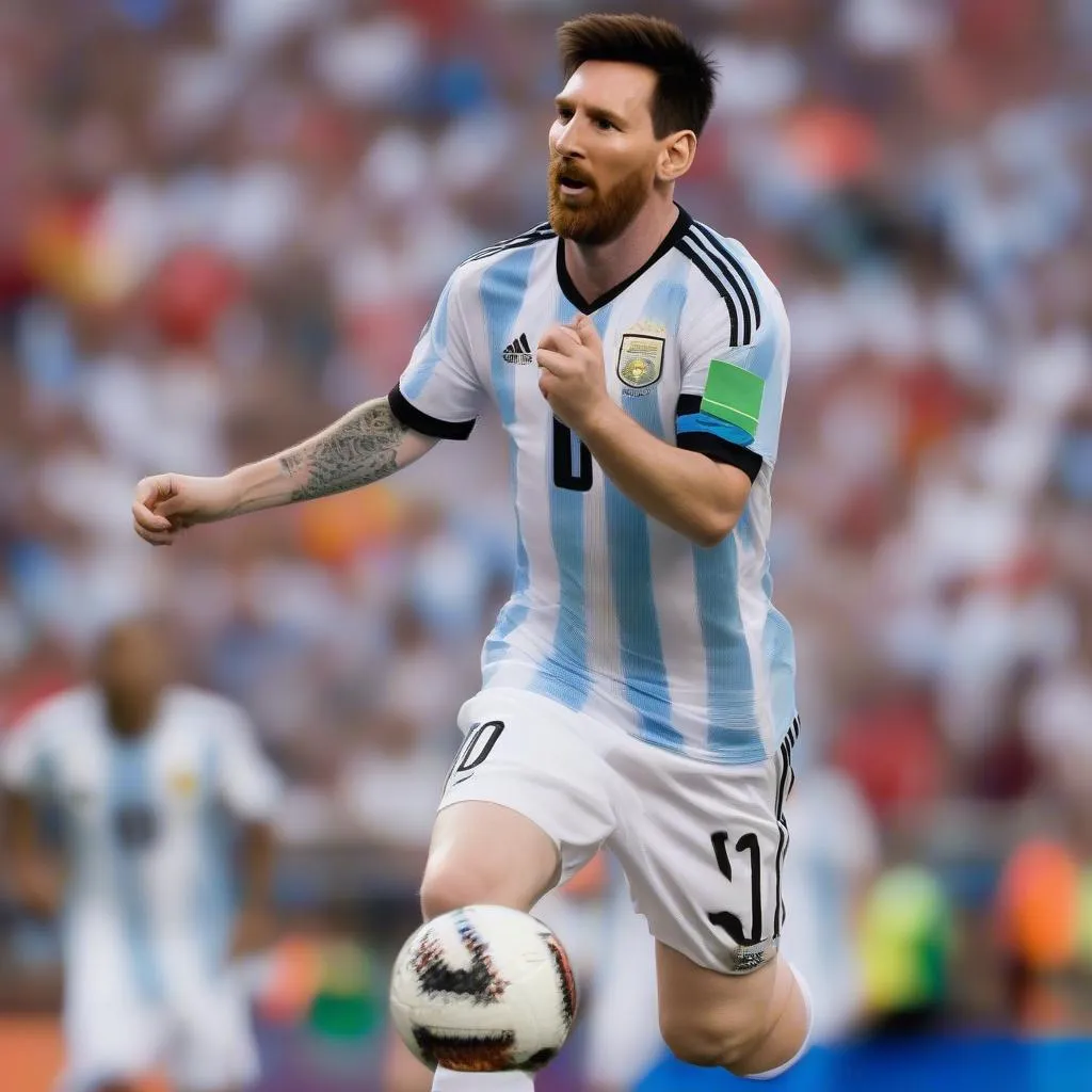 Lionel Messi, đội trưởng của Argentina, thi đấu trong trận đấu với Mỹ.