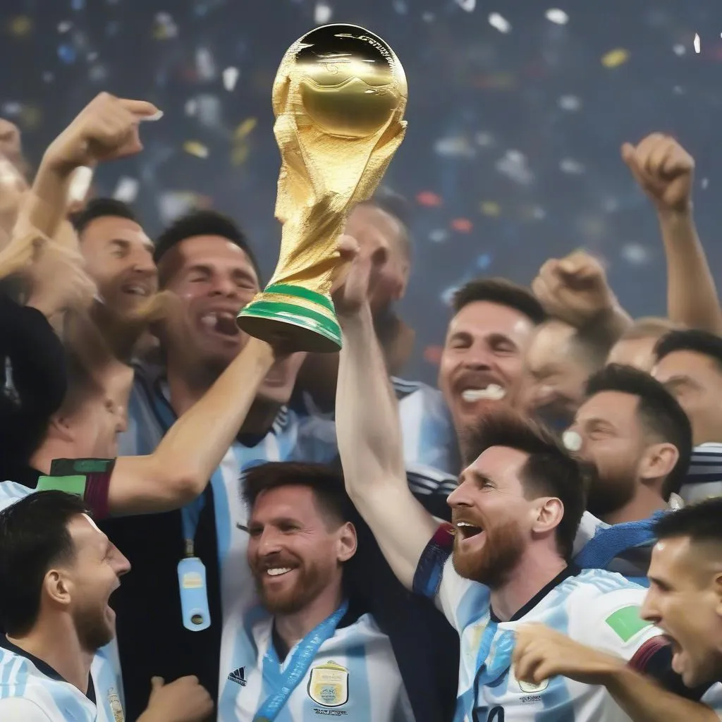 Messi nâng cúp vàng World Cup