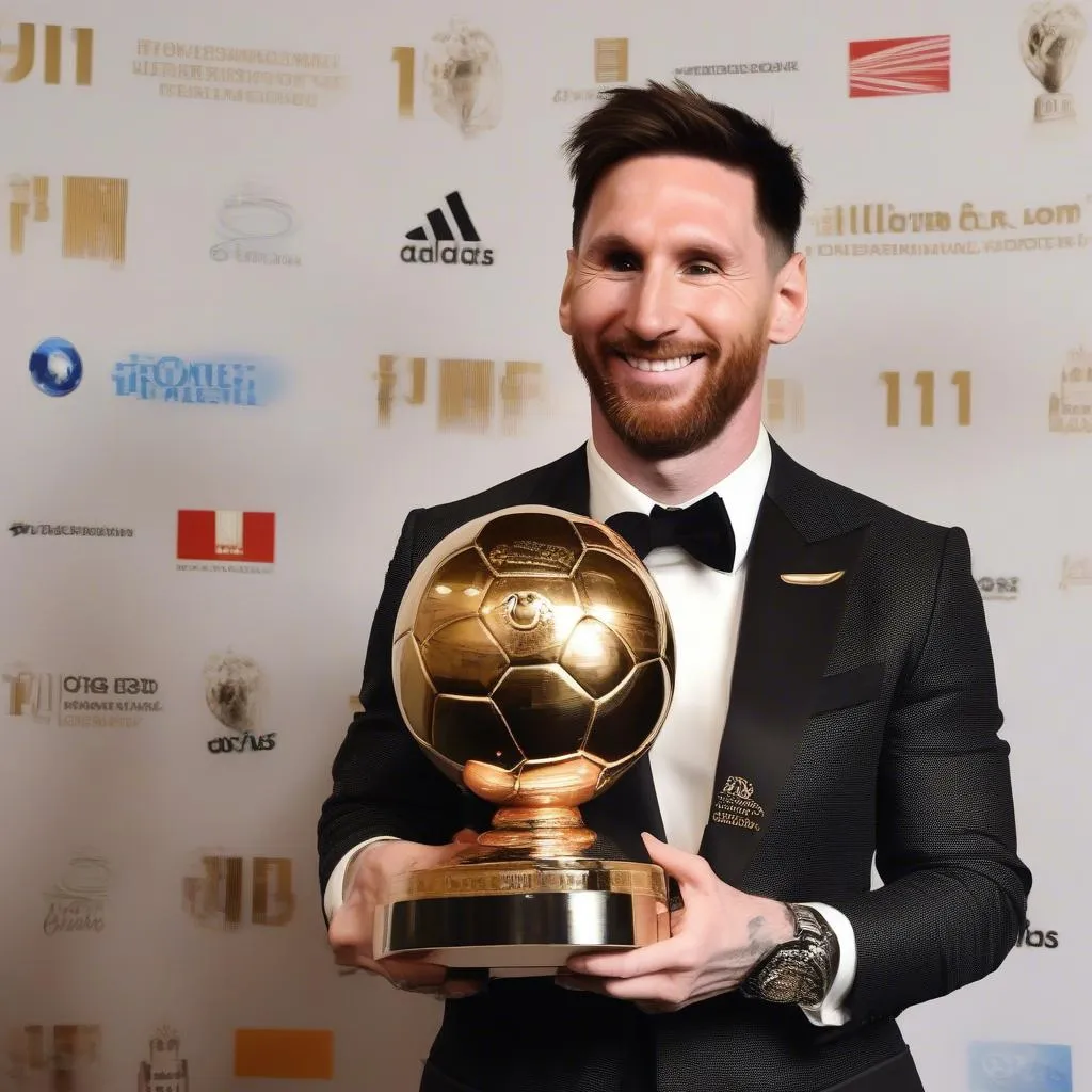 Hình ảnh Messi nhận Quả Bóng Vàng 2019