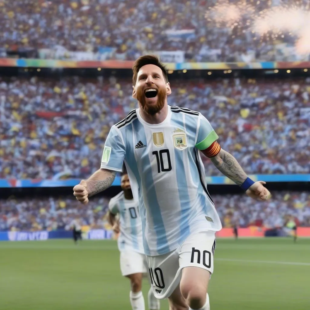 Lionel Messi celebrates his goal at the 2022 FIFA World Cup Final