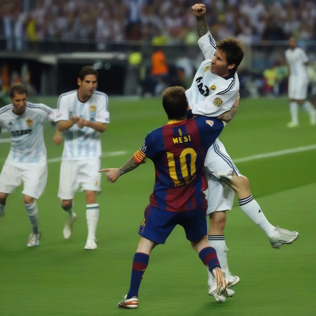 Messi và Ramos trong trận chung kết Champions League 2011