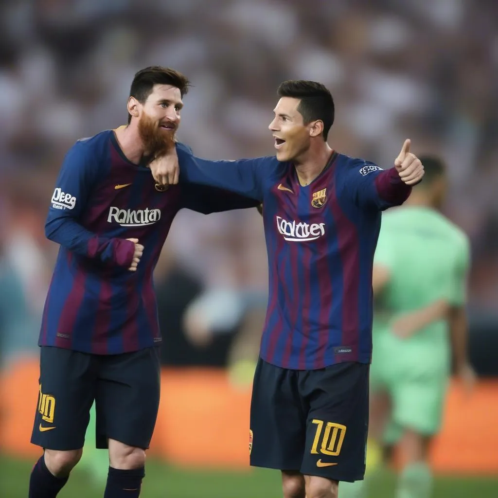 Messi và Ronaldo ăn mừng chiến thắng