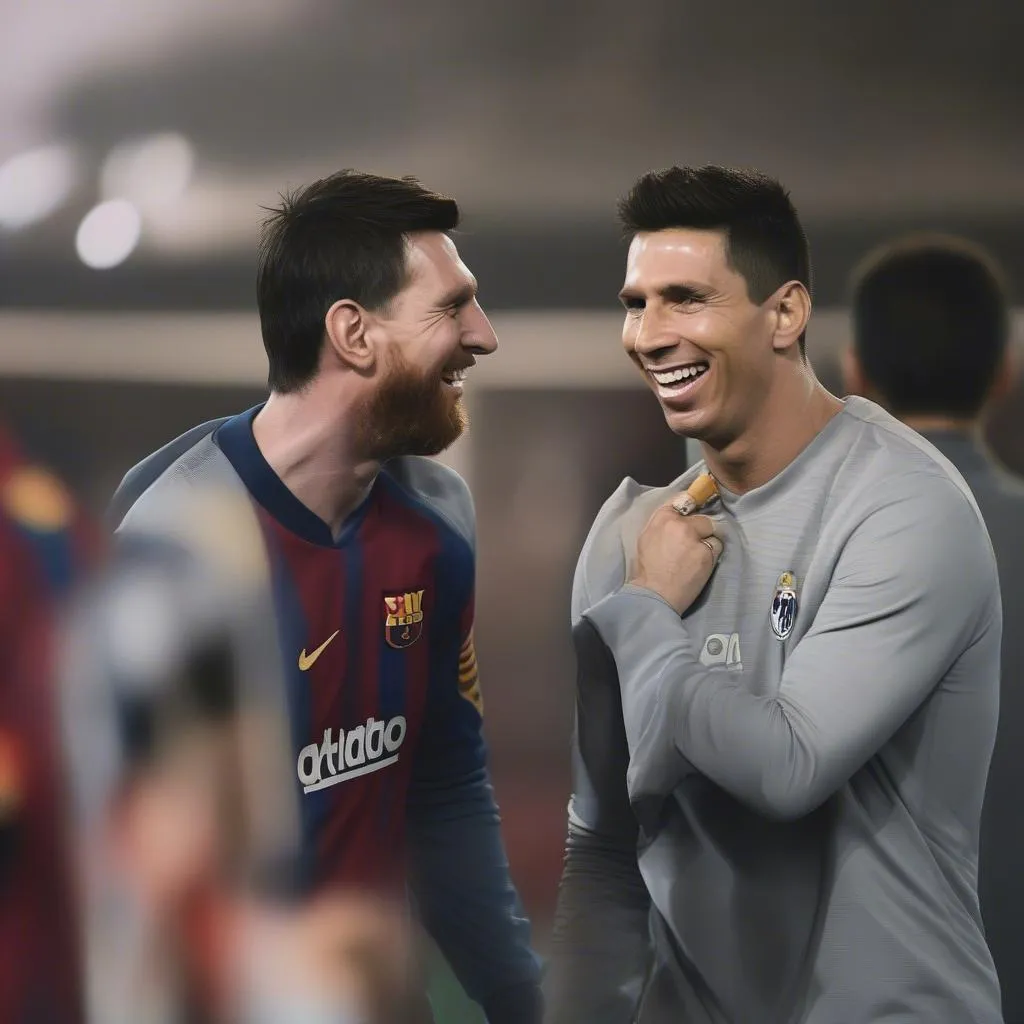 Messi và Ronaldo cười với nhau