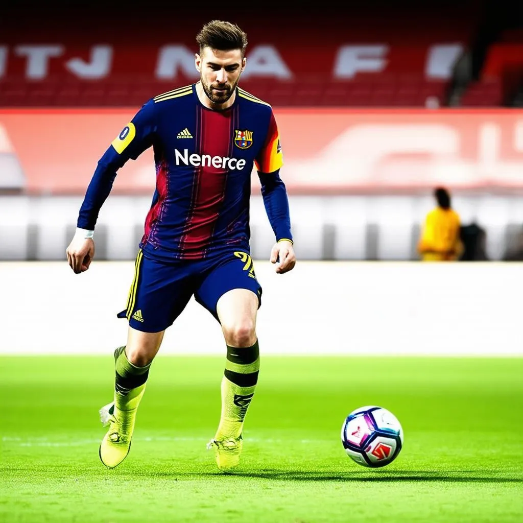 Lionel Messi thi đấu trên sân cỏ