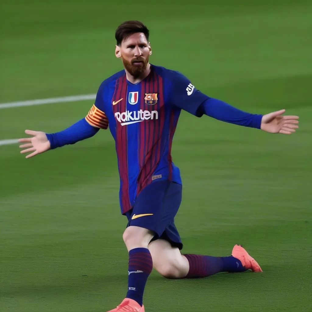 Messi vấp ngã trong trận Barcelona vs Napoli