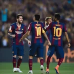 Messi Suarez Neymar ăn mừng bàn thắng