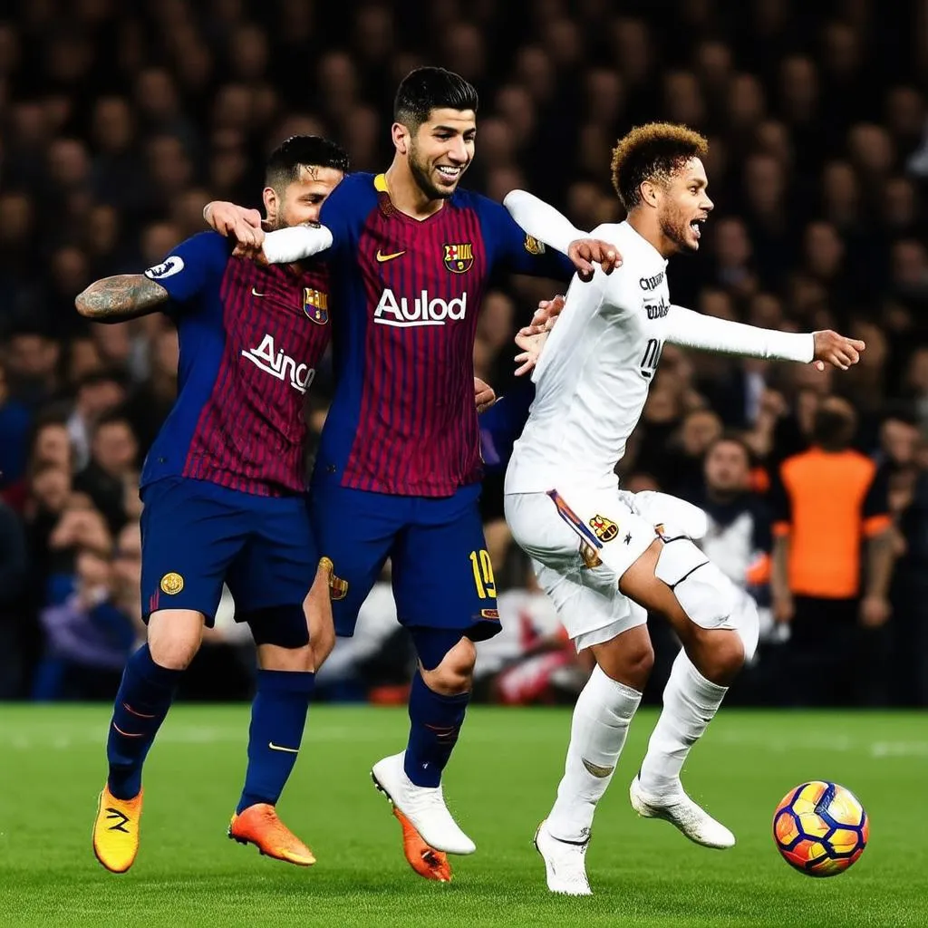 bộ ba huyền thoại messi suarez neymar trong trận đấu