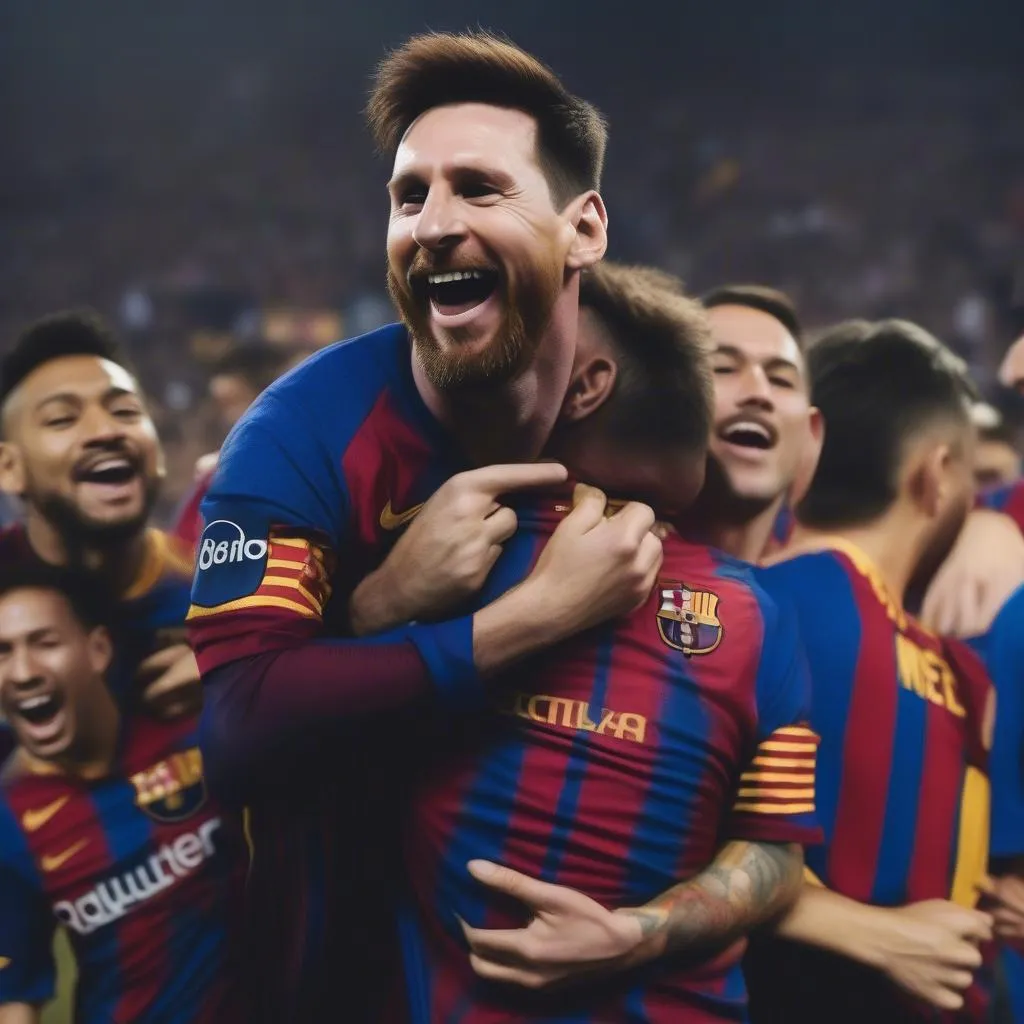 Hình ảnh Lionel Messi với nụ cười rạng rỡ khi ghi bàn