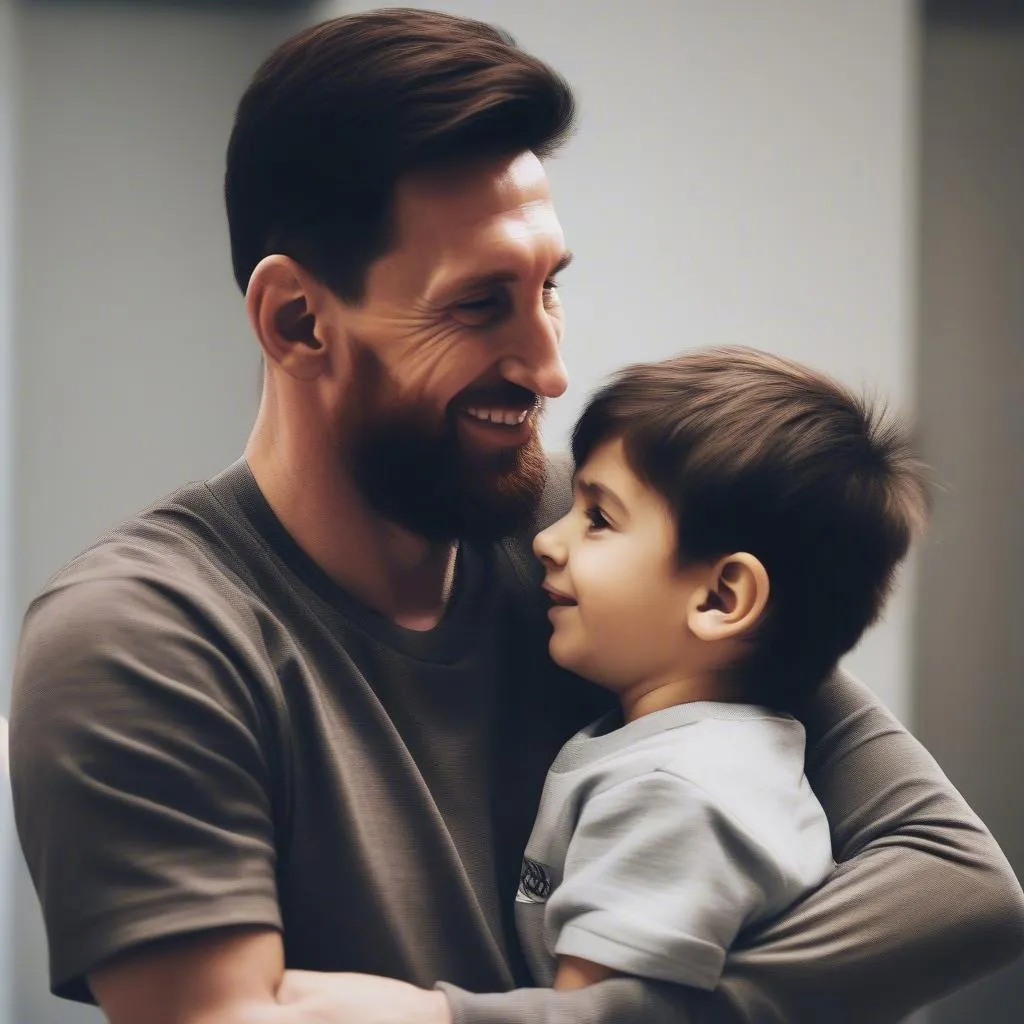 Messi và Thiago thể hiện tình cảm cha con