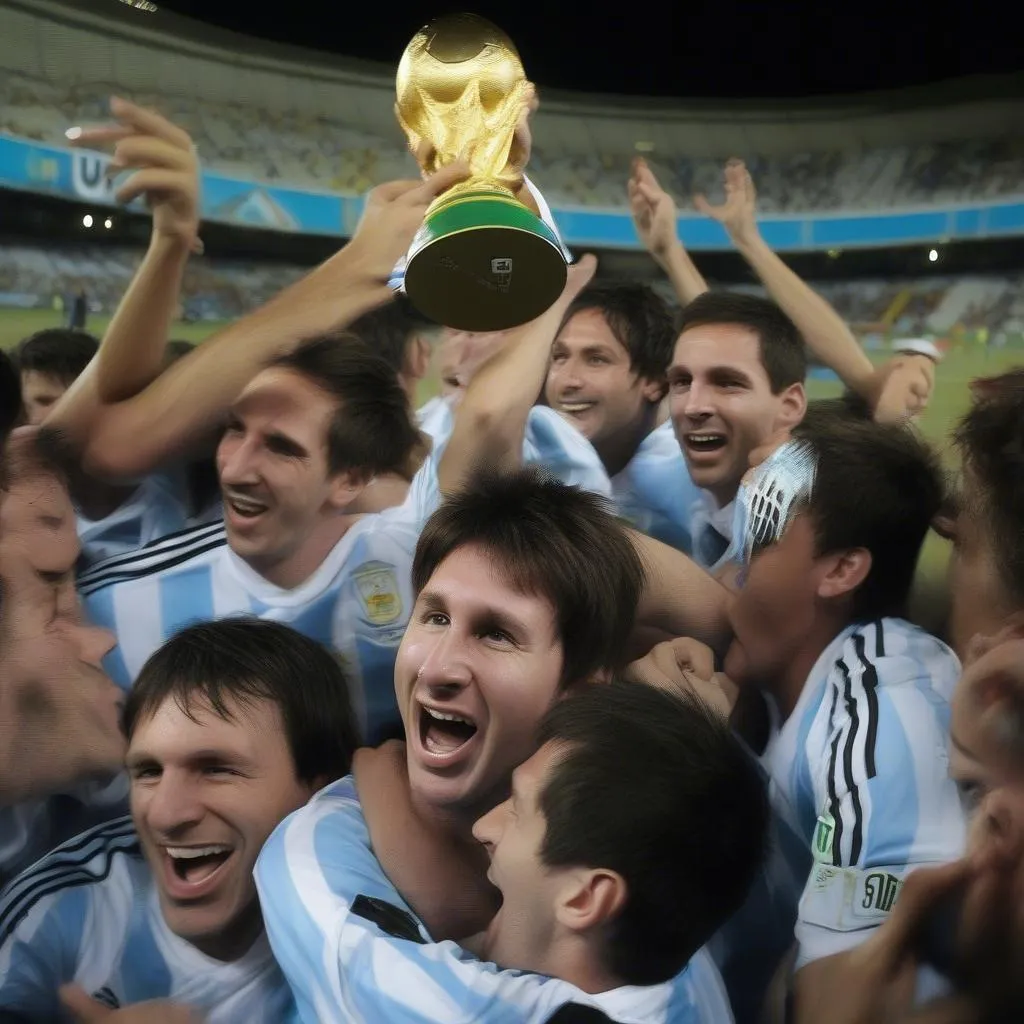 Messi celebrates winning the 2009 FIFA U-20 World Cup with Argentina