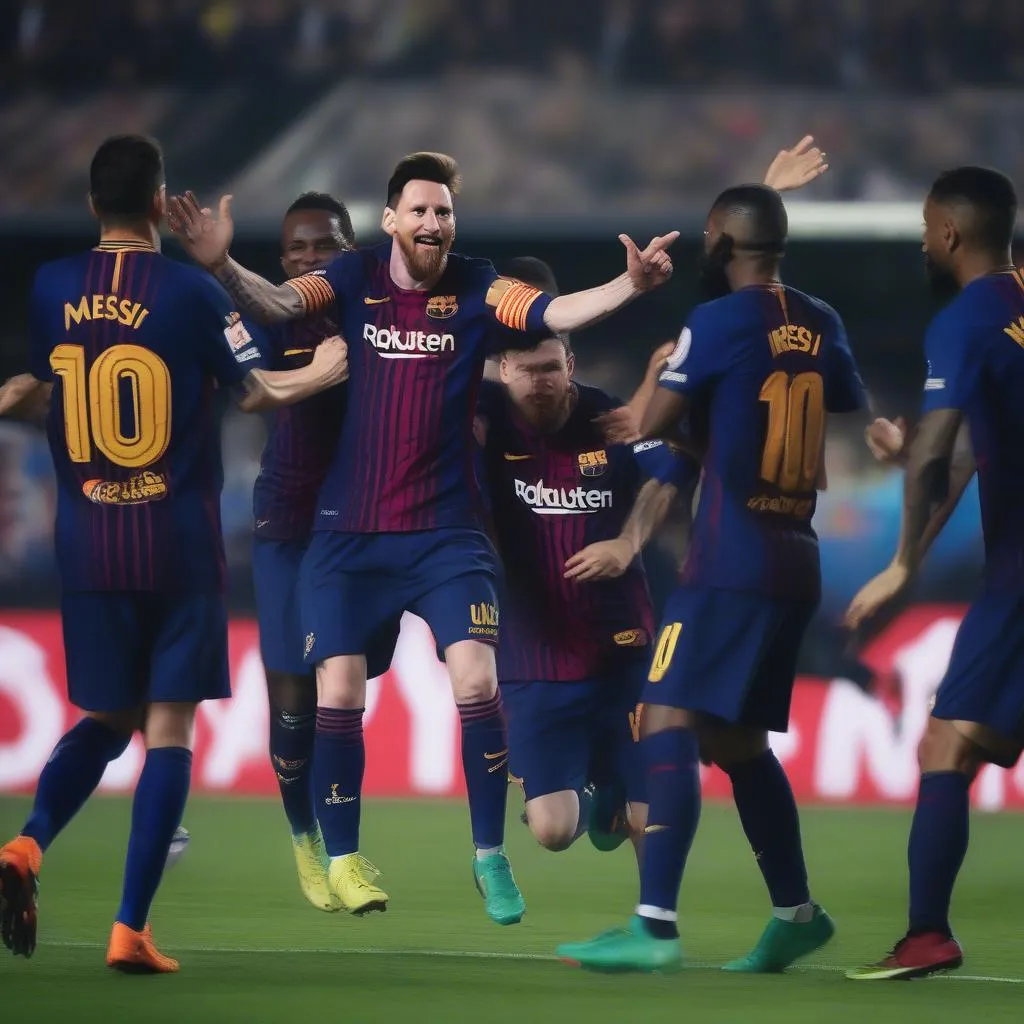 Ảnh Messi dẫn dắt các đồng đội tại Champions League