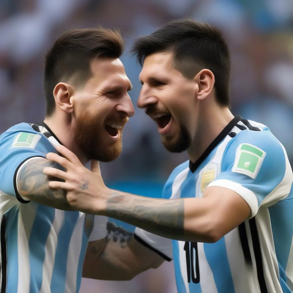 Messi và Aguero ăn mừng bàn thắng