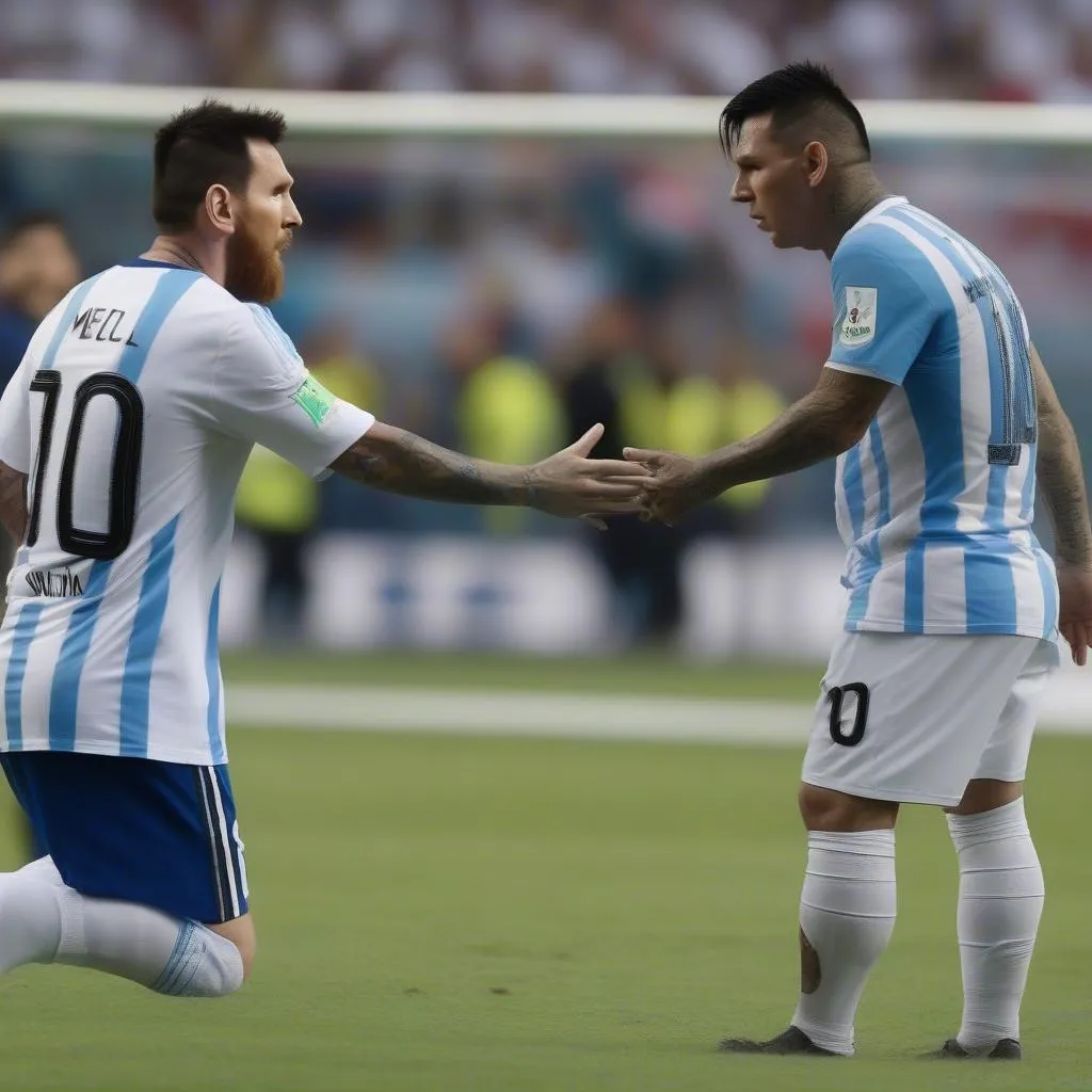 Hình ảnh Messi và Medel đối đầu nhau trên sân cỏ