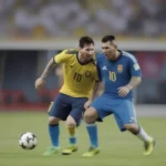 Hình ảnh Messi và Medel trên sân cỏ