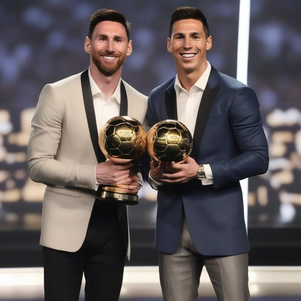 Messi và Ronaldo cùng nâng Quả bóng vàng