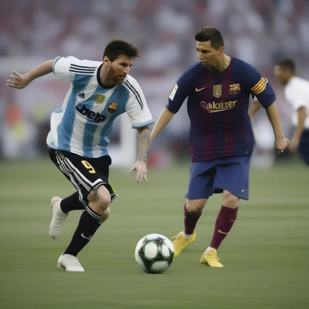 Messi và Ronaldo trên sân cỏ