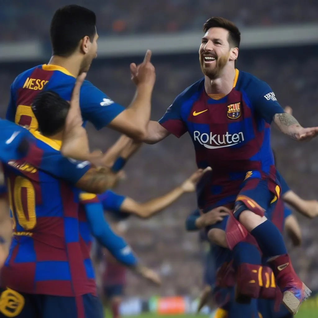 Messi và Suarez ăn mừng bàn thắng