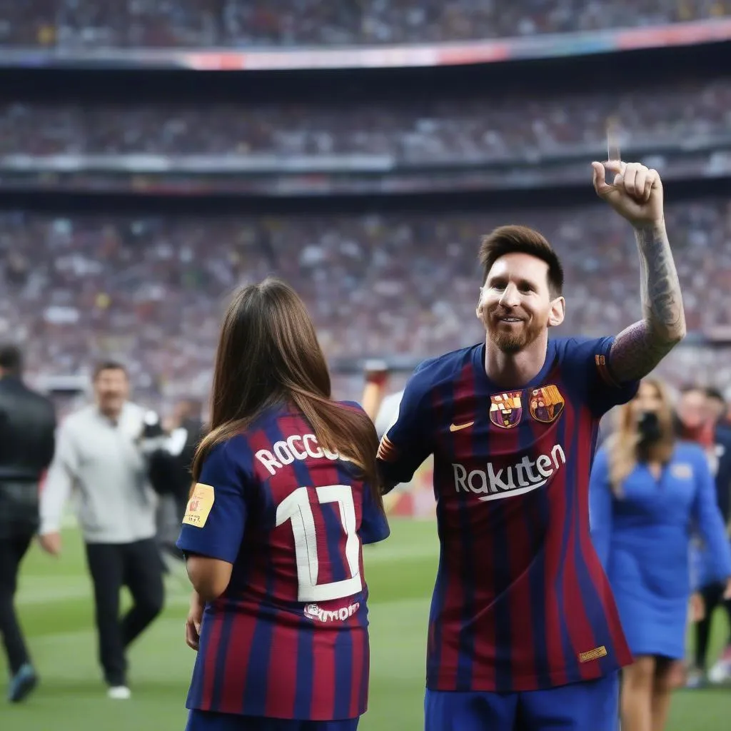 Messi và vợ trên khán đài