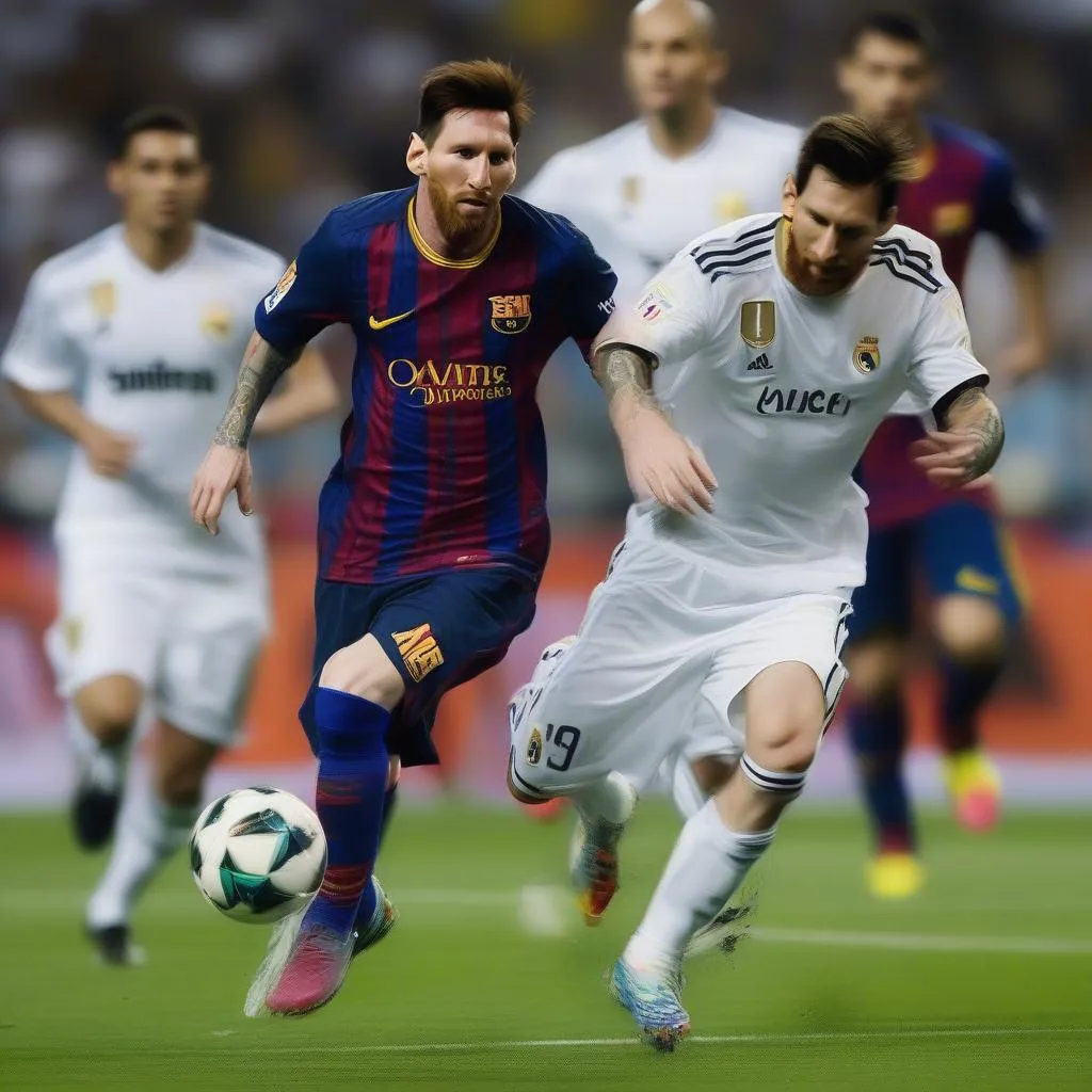 Messi đi bóng qua hàng thủ Real Madrid