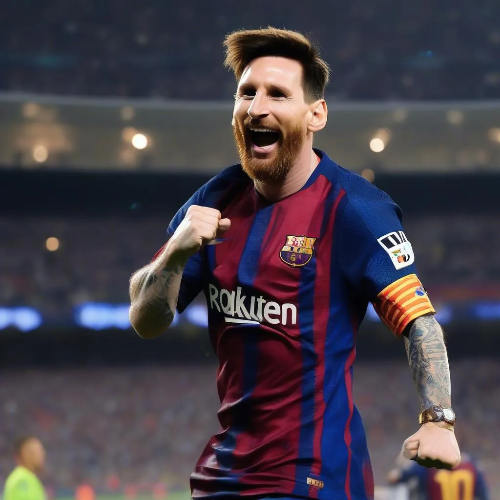 Lionel Messi ăn mừng bàn thắng trong Champions League