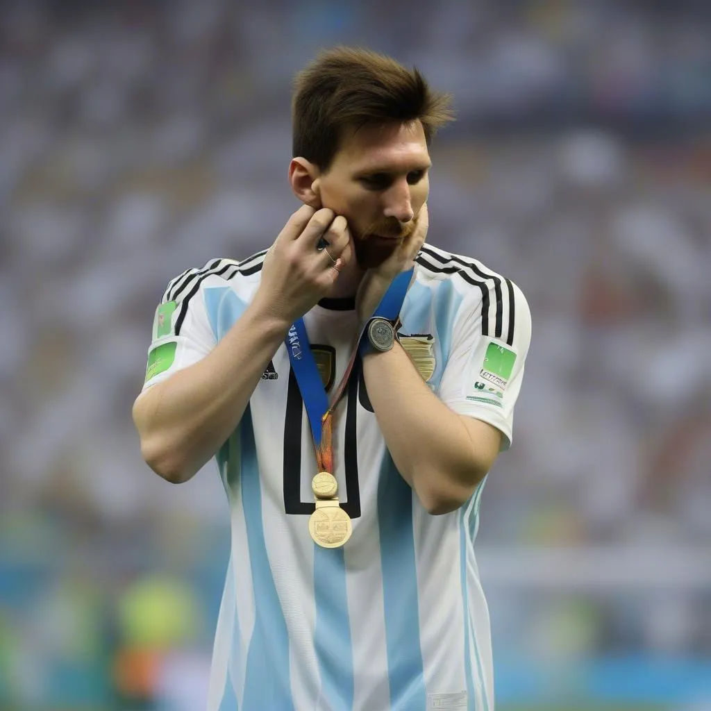 Messi trong trận chung kết World Cup 2014 với Đức, bóng ma của thất bại hiện hữu trên gương mặt anh.