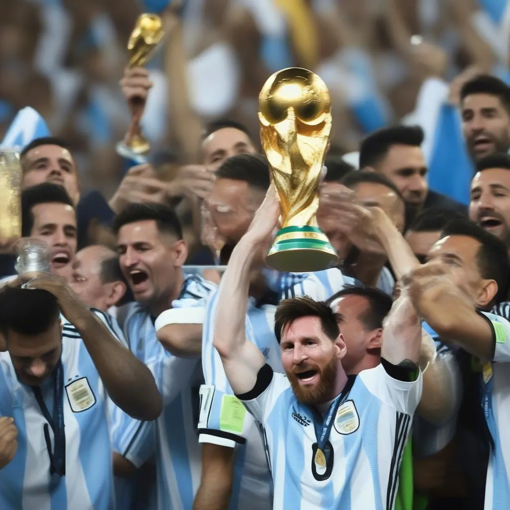 Messi nâng cúp vàng World Cup