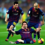 Hình ảnh Messi cùng Xavi, Iniesta và Henry tại Barcelona