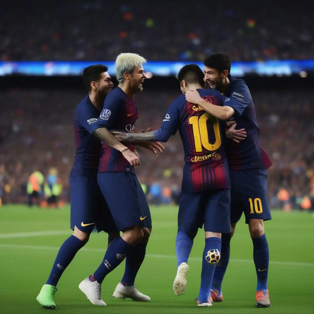 Bộ ba tấn công Neymar, Messi và Suarez trong trận đấu Champions League