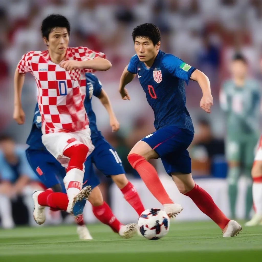 Hình ảnh hai đội tuyển Nhật Bản và Croatia trong trận đấu World Cup 2022