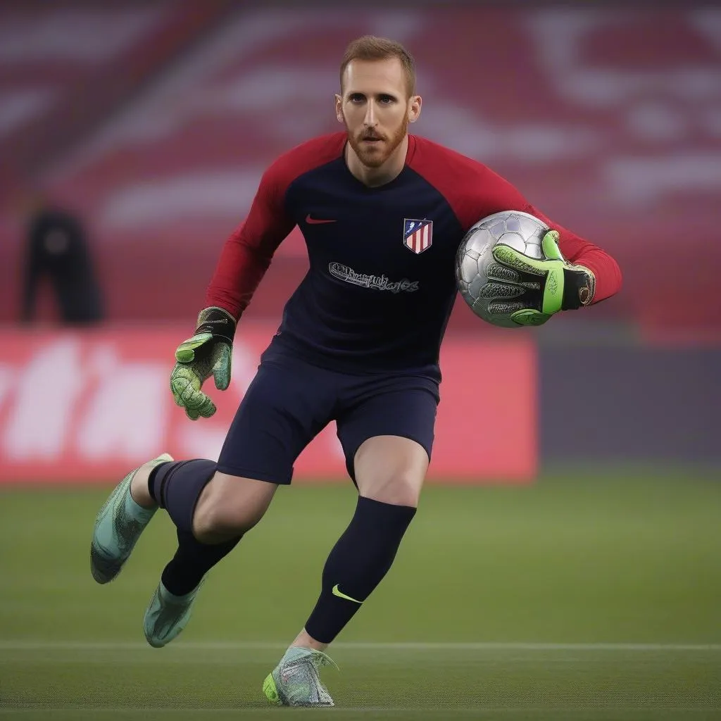 Oblak, Gian thủ môn của Atletico Madrid, đang tập luyện với cường độ cao