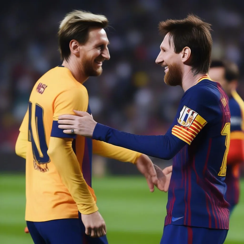 Hình ảnh Rakitic và Messi thi đấu cùng nhau trong màu áo Barcelona