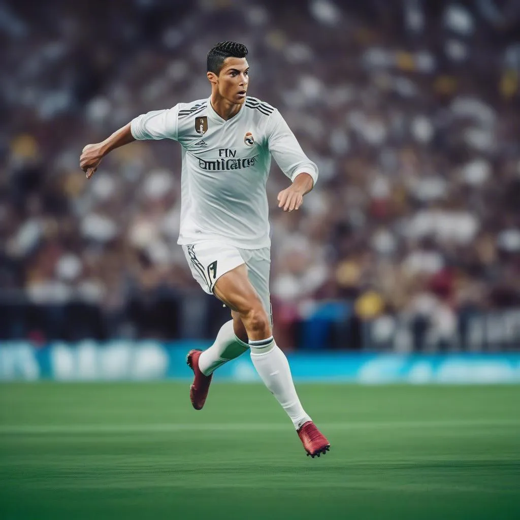 Cristiano Ronaldo in action, demonstrating his impressive athleticism and goal-scoring prowess