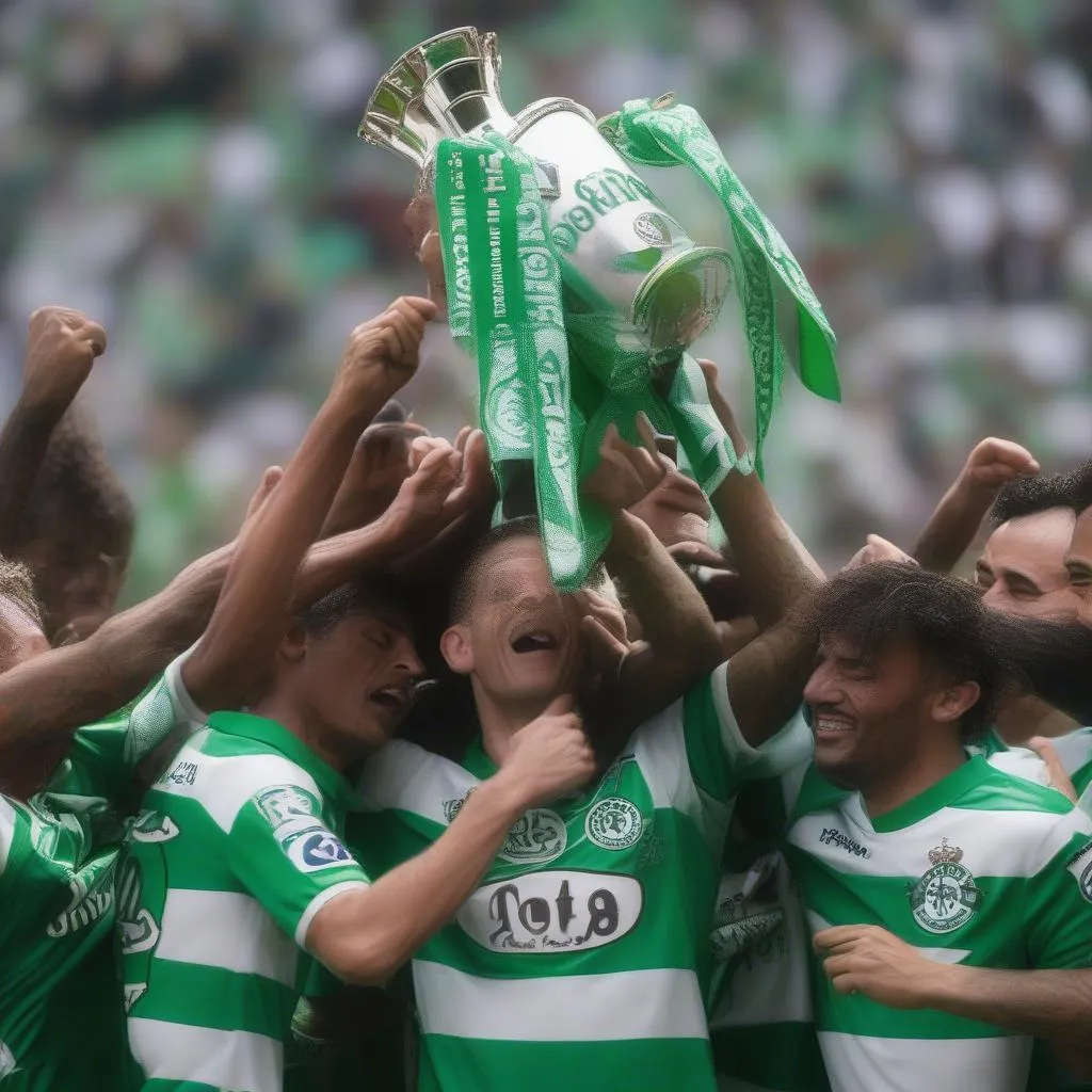 Cầu thủ Sporting Lisbon ăn mừng chiến thắng