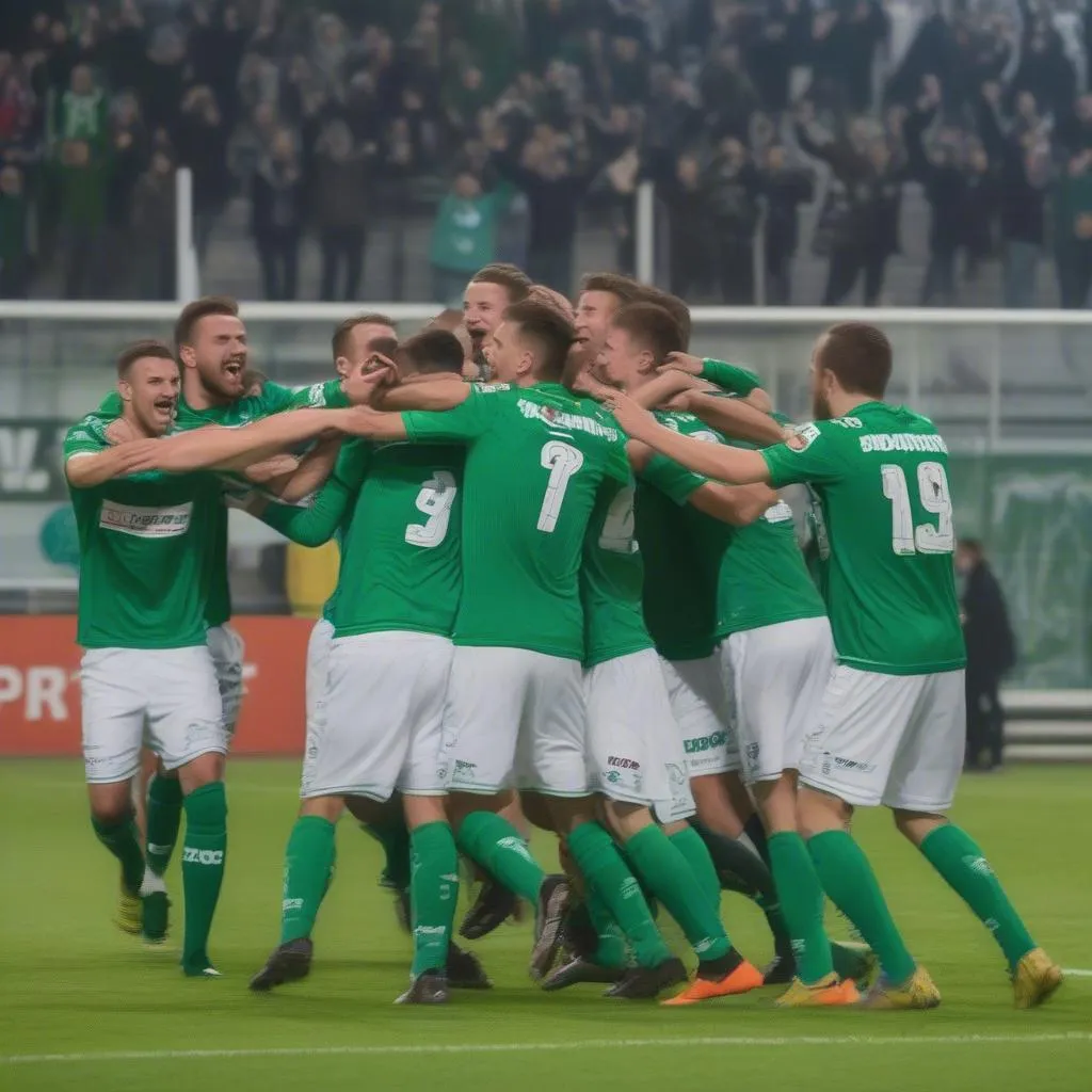 Cầu thủ SV Ried ăn mừng bàn thắng