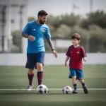 Thiago Messi training with his father, Lionel Messi.