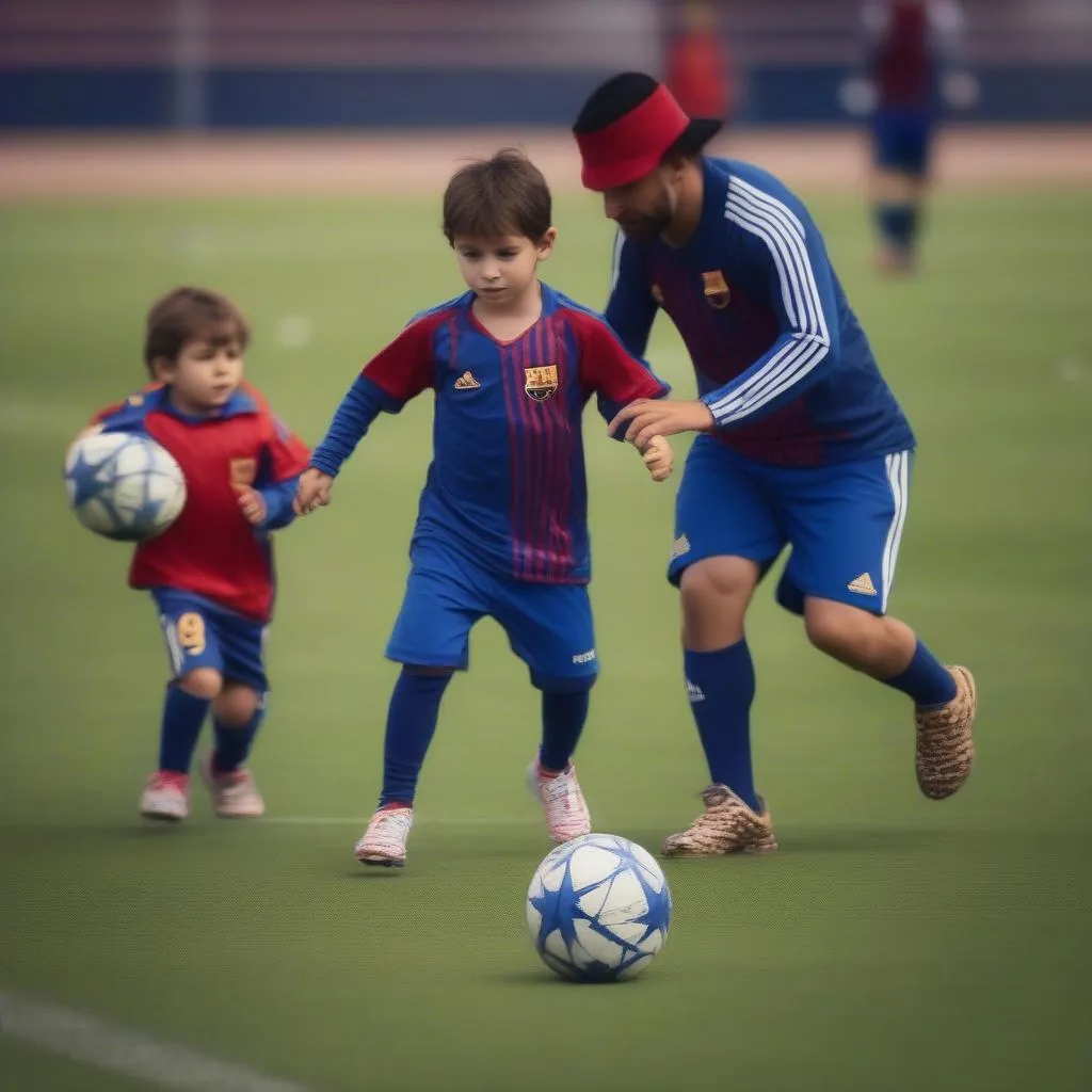 Thiago Messi tập luyện bóng đá cùng bố Lionel Messi