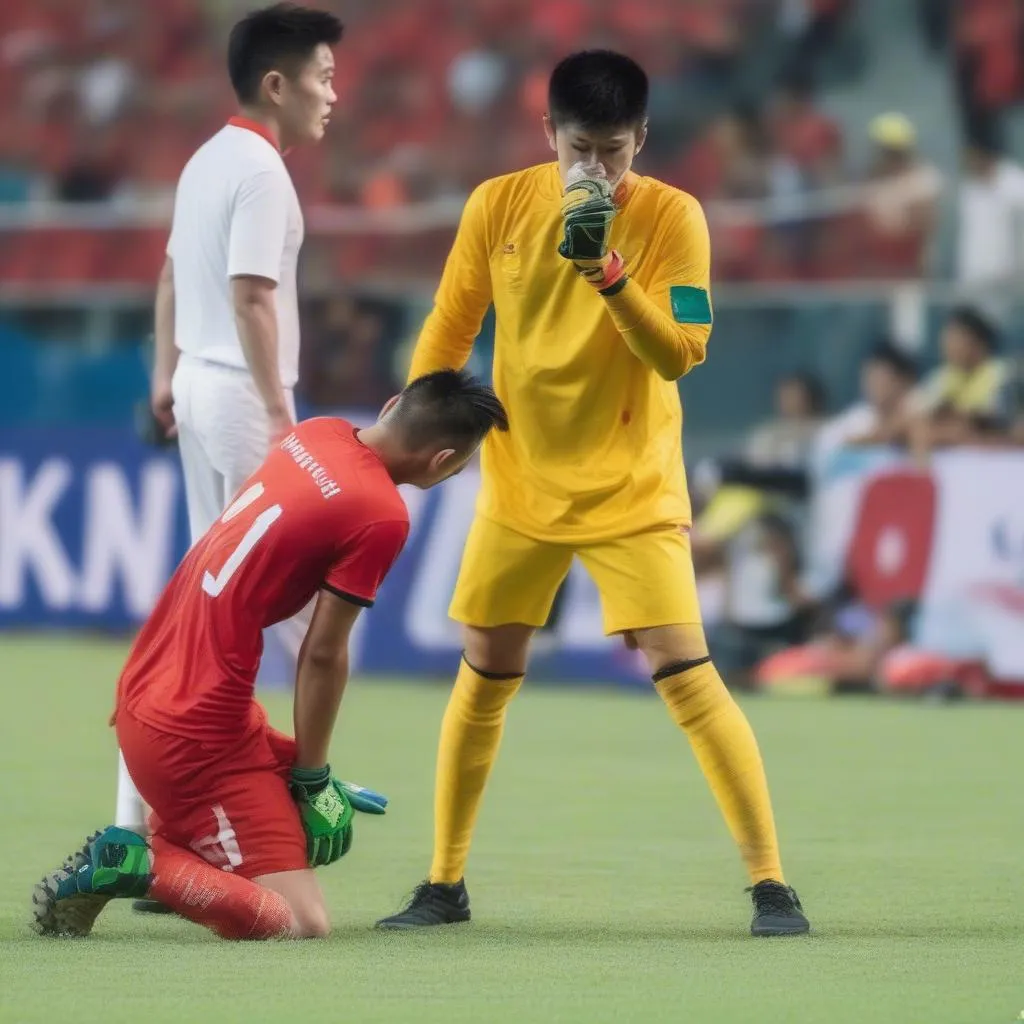 Thủ môn Văn Lâm nhận thẻ đỏ trong trận đấu Việt Nam - Malaysia tại AFF Cup 2018