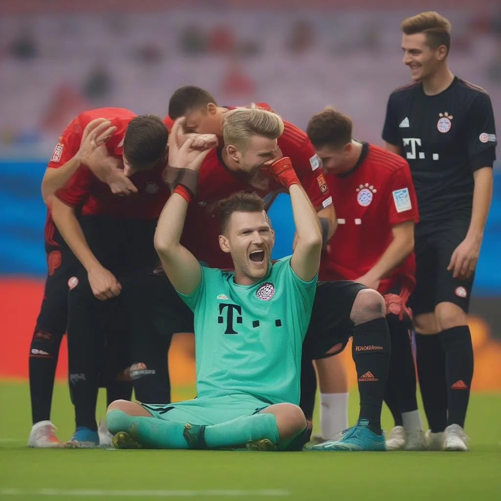 Thủ môn dự bị Bayern bóng đá ngồi dự bị chứng kiến đồng đội tỏa sáng