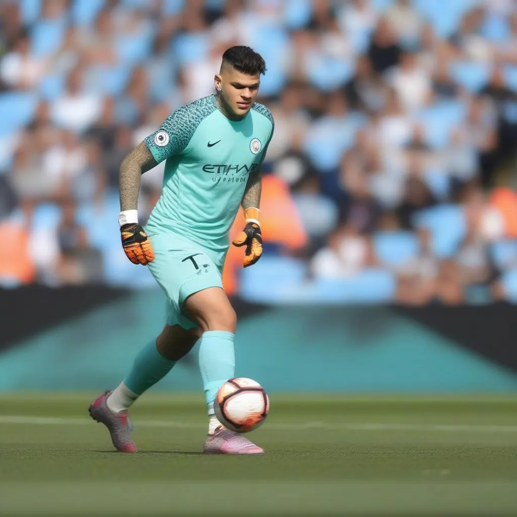 Ederson Moraes đang phát bóng cho Manchester City