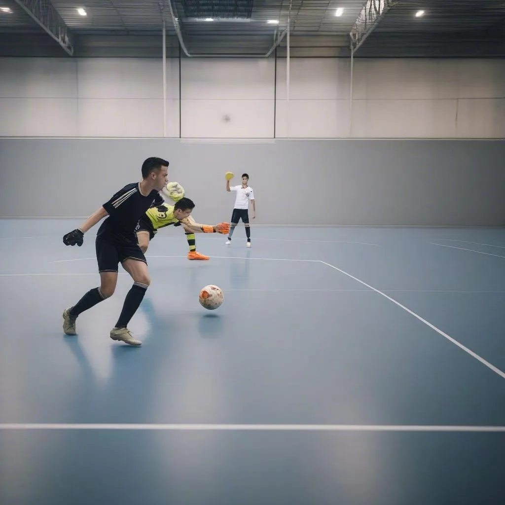 Thủ môn futsal đang cản phá cú sút của đối phương