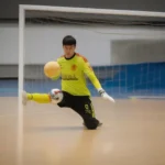 Thủ môn futsal đang phát bóng